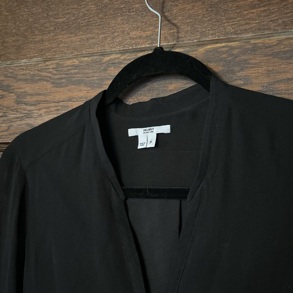 Helmut Lang Black Button Front Roll Tab Sleeve Shirt Dress XS Silk Quiet Luxury - Picture 4 of 11